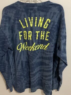 Victorias Secret PINK Blue Tie Dye LS Pocket T-shirt, Medium